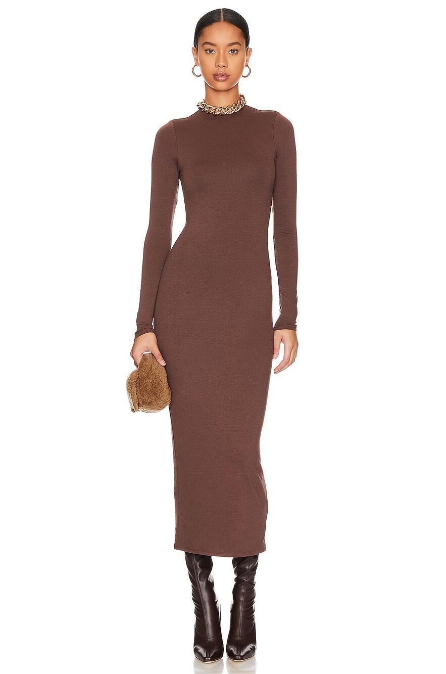 NWT AFRM x REVOLVE Juniper Long Sleeve Midi Bodycon Dress Cappuccino Small S